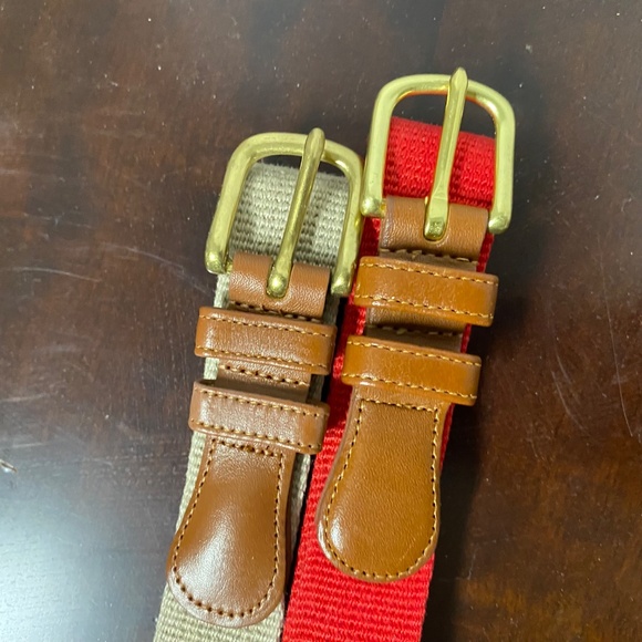 2 Vintage Coach Belts Unisex 36 Tan • Red  Natural Linen & Leather Brass - Picture 2 of 7